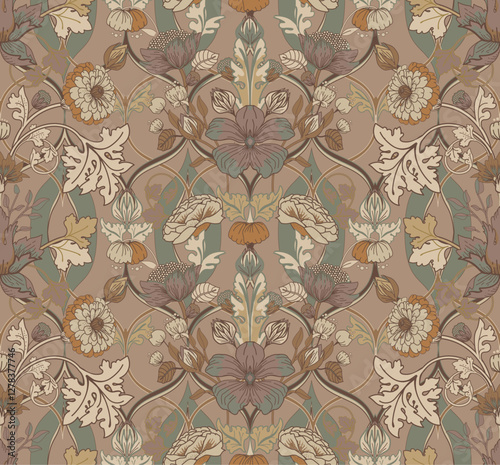 Vintage Floral Twisted Seamless Pattern for Fabric, Tapestry, Wallpaper, Packaging