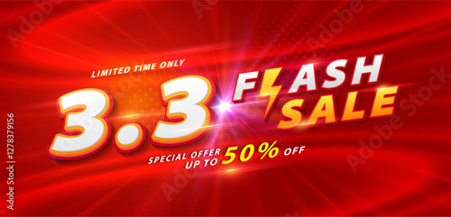 3.3 discount flash sale background. Vector illustration for shopping day, online shopping, special Offer coupon, voucher, banner template, websites, social media advertising.