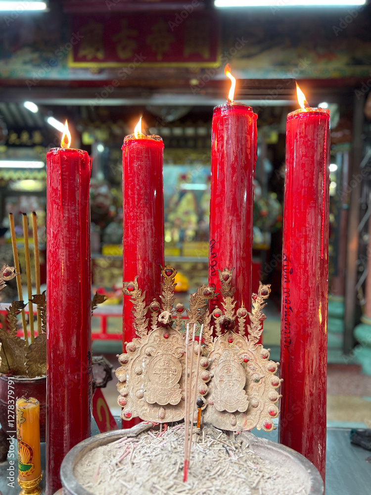 Candles at Guan Yu Shrine in china town of Bangkok