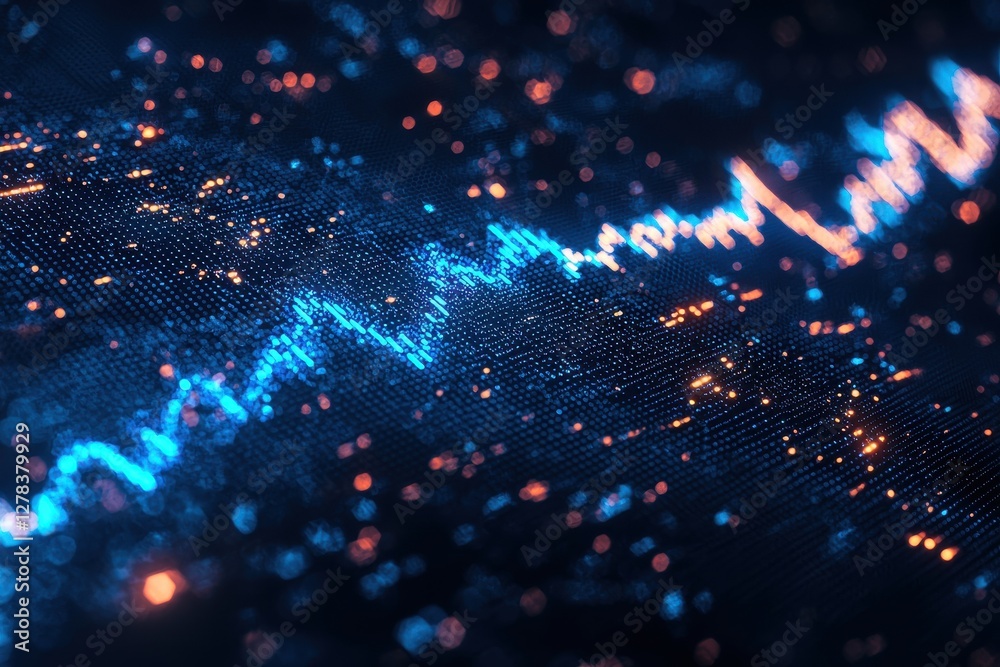 Obraz premium Digital visualization of a glowing financial data chart in blue and orange