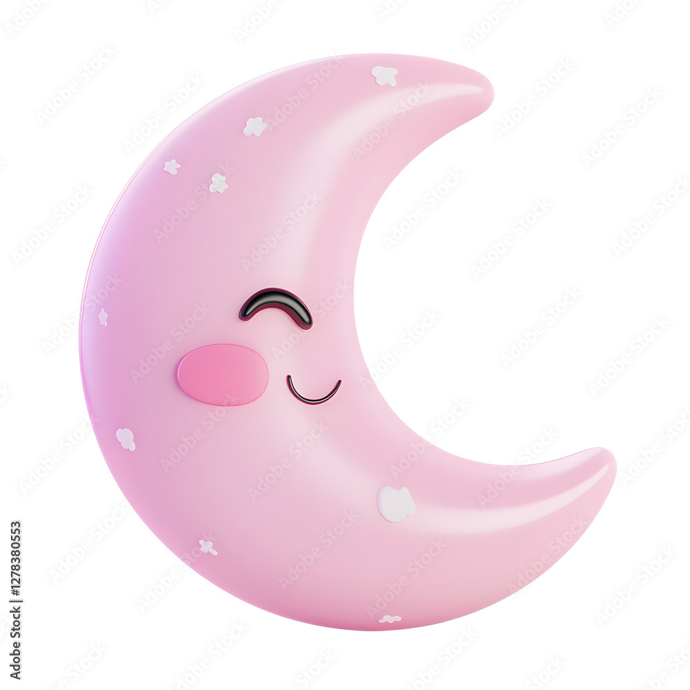 Adorable Smiling Crescent Moon with Starry Sky in Pastel Pink Hues Adorable Smiling Crescent Moon with Starry Sky in Pastel Pink Hues