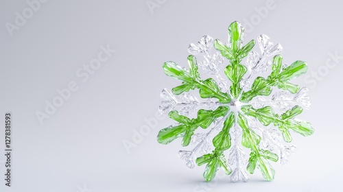 Captivating green snowflake decoration studio background photography creative imagery minimalist aesthetic