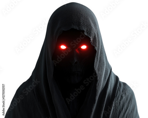 shadowy ghost figure with glowing red eyes evokes sense of mystery and fear. This eerie presence is perfect for Halloween or horror themed projects
