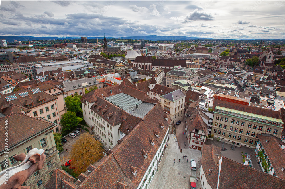Elevated view of the centre of Basel in Basel-Stadt Switzerland