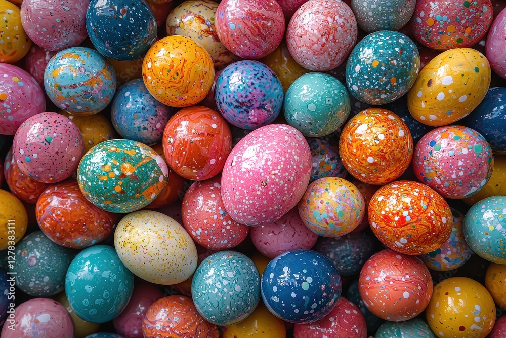 Fototapeta premium A colorful collection of speckled eggs arranged in a vibrant pattern