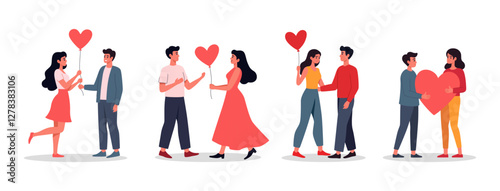 Valentine couples vector illustration set