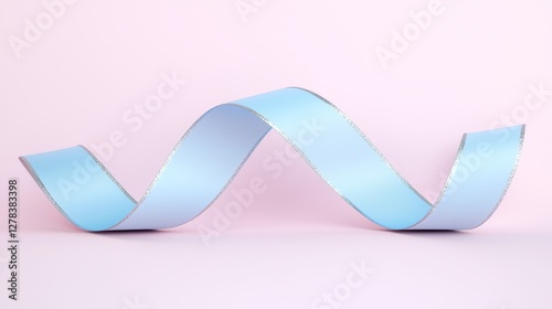 Flowing blue ribbon art piece studio setting visual art minimalist design aesthetic perspective