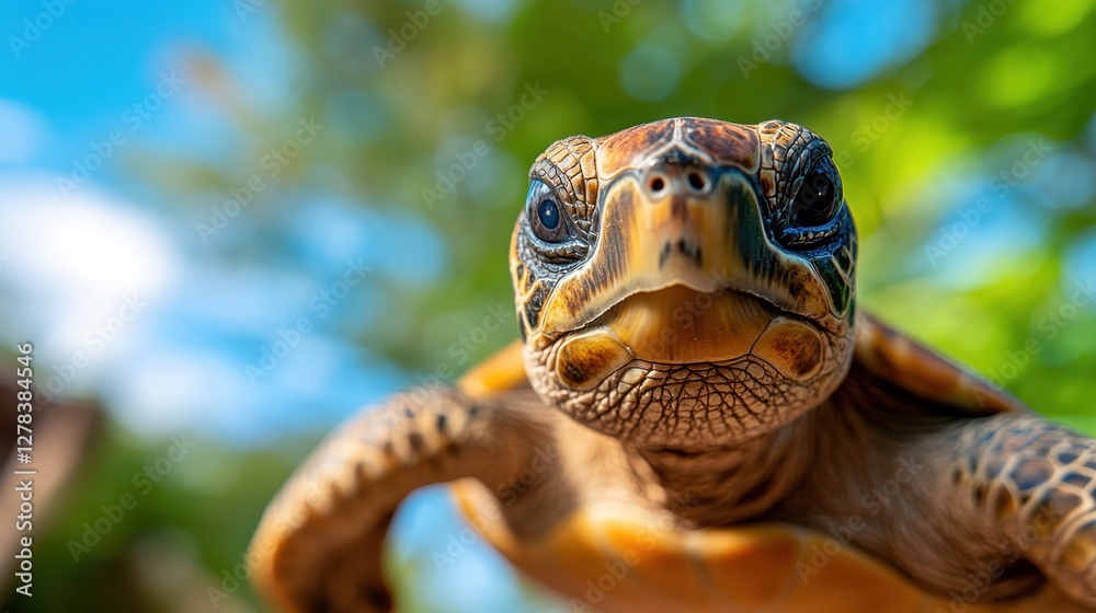 Majestic sea turtle gliding through the clear waters of Galapagos islands