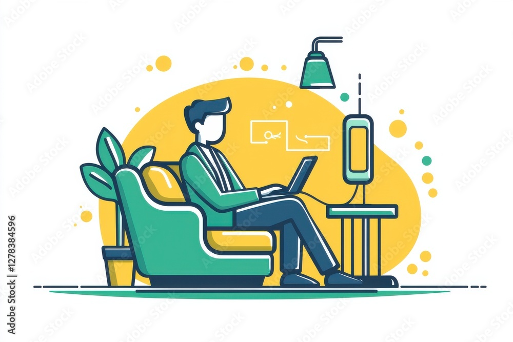 Illustration of a person working remotely with technology in a modern style