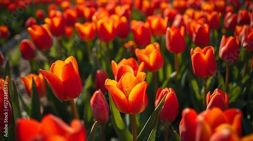 Vibrant Tulip Landscape Bursting with Colorful Blooms in a Scenic Spring Field
