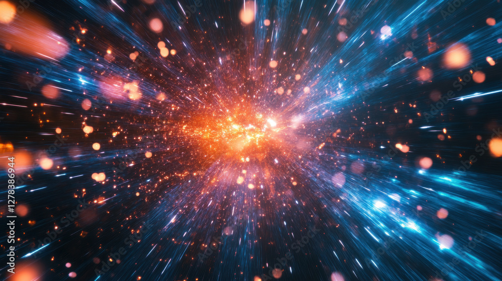 Fototapeta premium AbstractSpaceScenewithLightTrailsandStars