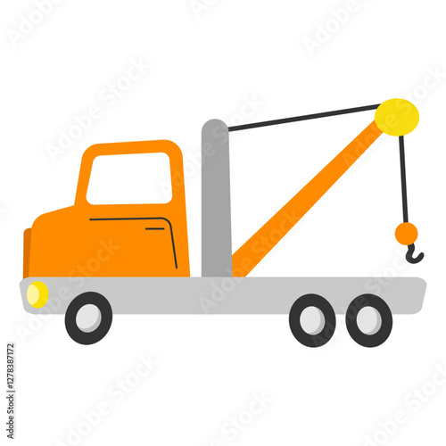 Orange tow truck with a hook, ideal for transportation, auto repair, roadside assistance, automotive services, and vehicle recovery businesses.