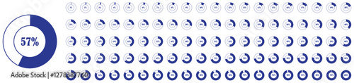 Set of circle percentage diagrams from 1 to 100 for infographics. Percentage circle graph. Vector graphic statistic for presentation. Pie chart infographic for online presentation. Vector illustration