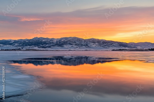 Wallpaper Mural Stunning Sunrise Landscape Peaceful Winter Mountains Scenic Reflection Lake Orange Sky Frozen Water Tranquil Nature Photography Breathtaking View      Torontodigital.ca