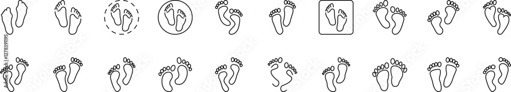 Obraz premium Footprint Line Icon Bundle. Outline Signs for Graphic and Web Design, Apps, Adverts, Various Cards