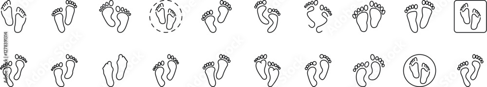 Obraz premium Footprint Line Icon Bundle. Outline Signs for Graphic and Web Design, Apps, Adverts, Various Cards