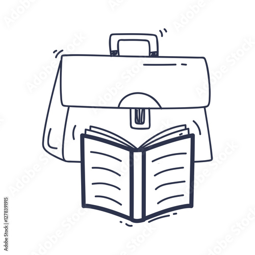 Illustration of a briefcase and an open book symbolizing business knowledge.