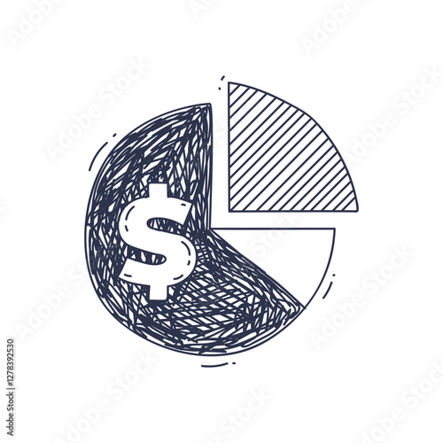 A pie chart with a dollar sign symbolizes financial distribution and budgeting.