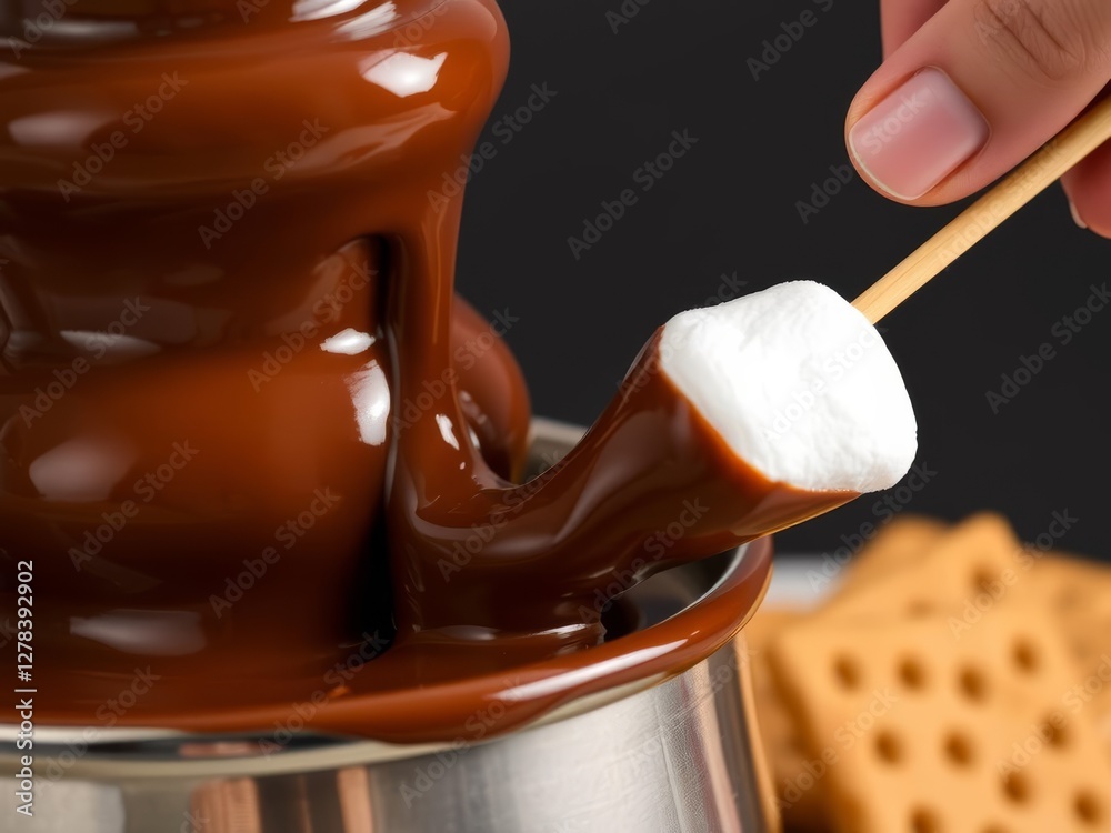 Dipping a marshmallow in chocolate for Smores Dipping a marshmallow in chocolate for Smores