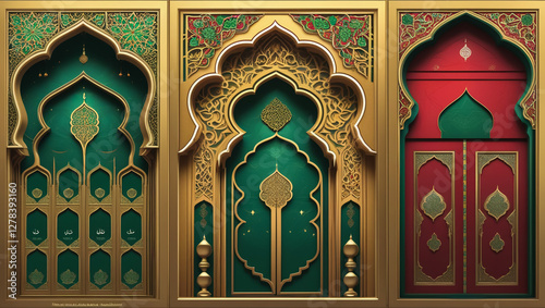 Ramadan Kareem arabic calligraphy design which means generous ramadan with paper art arch