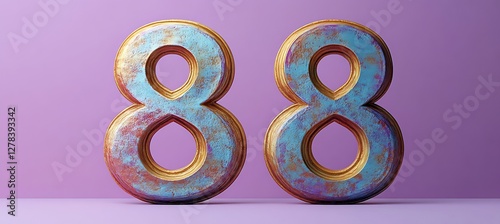 3D Gold and Blue Number 88 on Soft Purple Background