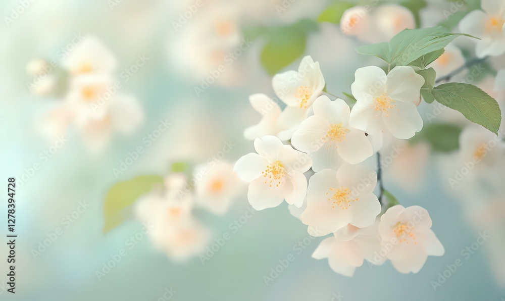 Delicate White Blossoms on Branch, Soft Focus Pastel Springtime Photography Delicate White Blossoms on Branch, Soft Focus Pastel Springtime Photography