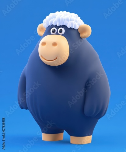 A detailed close-up of a toy sheep set against a vibrant blue background, emphasizing its texture and features. photo