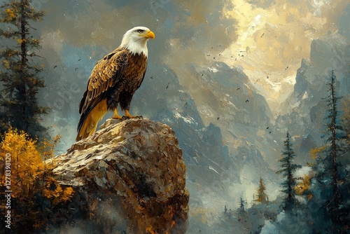 Majestic eagle soaring over mountain peaks nature landscape serene environment dramatic viewpoint
