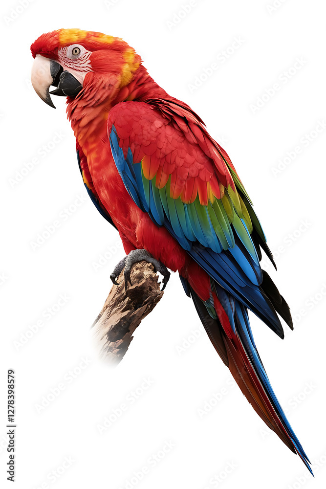 Fototapeta premium Vibrant Scarlet Macaw Perched on a Tree Branch