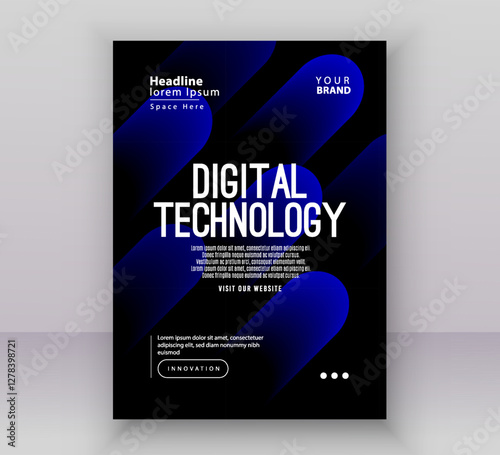 Blue black gradient technology digital cover connect template, abstract cyber nano information communication, innovation future tech data, internet network connection, Ai big data line illustration 