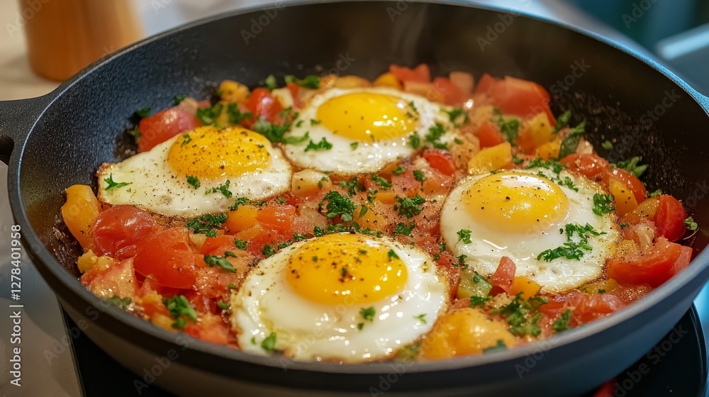 Scrumptious Fried Eggs with Vibrant Veggies - A Perfect Breakfast Delight Scrumptious Fried Eggs with Vibrant Veggies - A Perfect Breakfast Delight