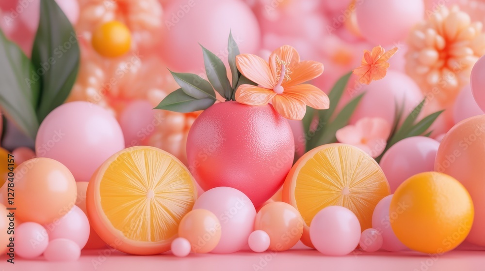 A vibrant arrangement of various colored eggs and oranges displayed on a soft pink surface, creating a cheerful and festive atmosphere. A vibrant arrangement of various colored eggs and oranges displayed on a soft pink surface, creating a cheerful and festive atmosphere.
