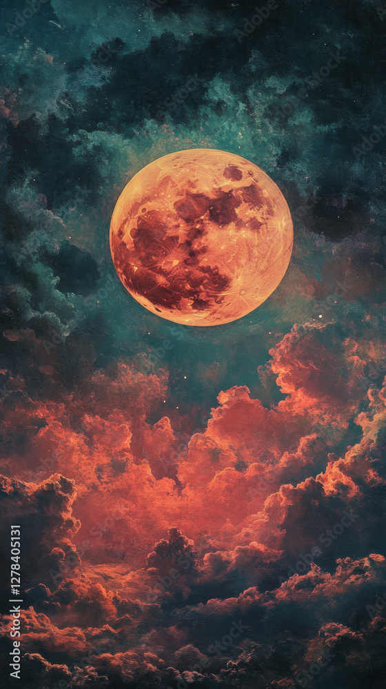 Fototapeta premium BloodMoonoverfierycloudscape