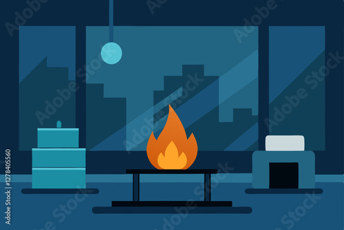 fireplace with burning candles
