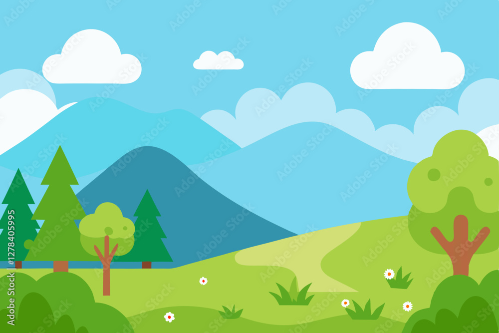 Naklejka premium landscape with trees and mountains