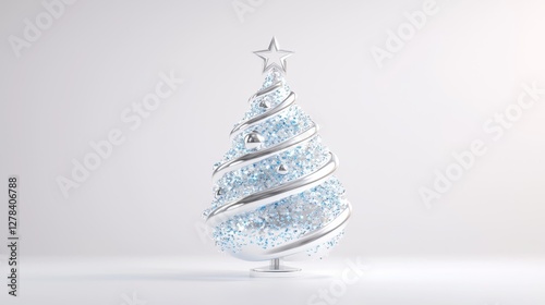 Elegant silver christmas tree display festive season 3d render minimalist studio holiday spirit