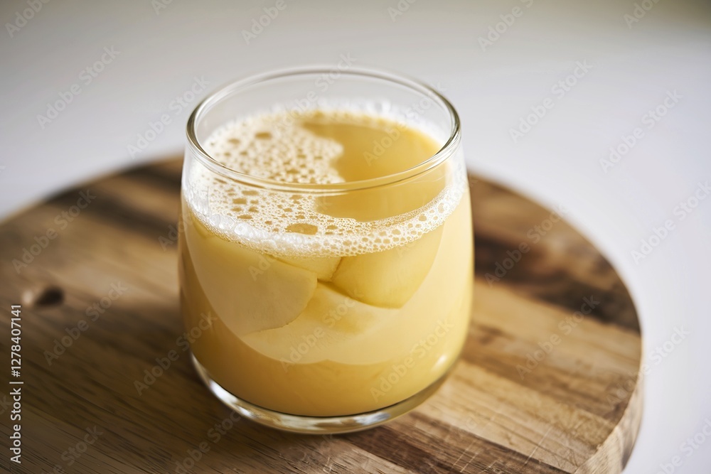 A photo of a glass container filled with pear juice A photo of a glass container filled with pear juice