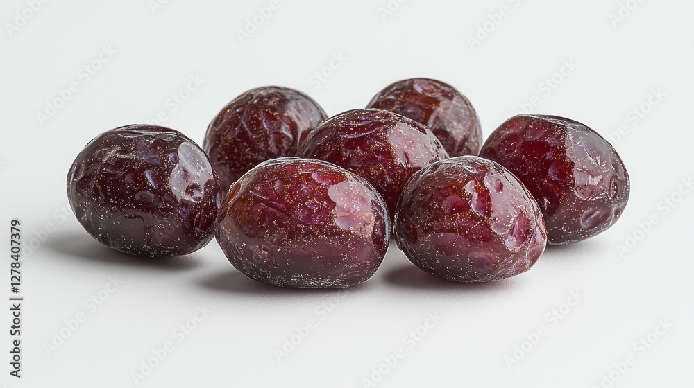 Obraz premium Close-up of a cluster of dried plums on a plain white background, showcasing texture