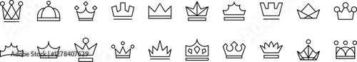 Pack of Crown Related Line Icons. Outline Signs for Graphic and Web Design, Apps, Adverts, Various Cards