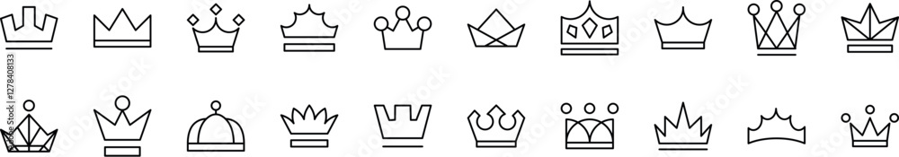 Crown Line Icon Collection. Outline Signs for Graphic and Web Design, Apps, Adverts, Various Cards Crown Line Icon Collection. Outline Signs for Graphic and Web Design, Apps, Adverts, Various Cards