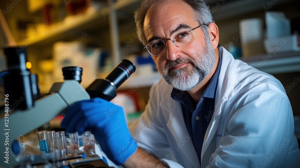 Obraz premium Scientist lab microscope research focus portrait