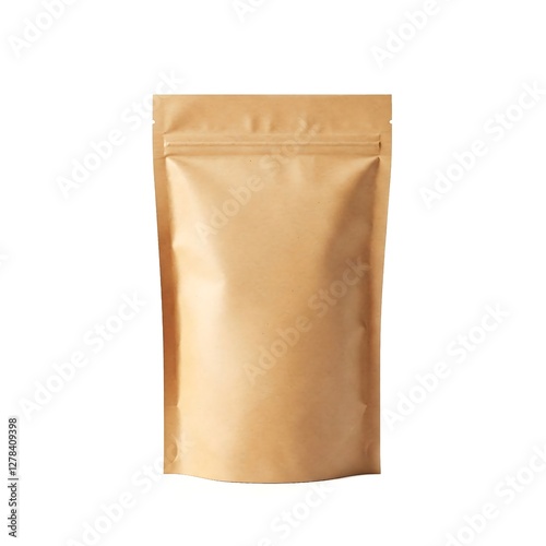 A blank paper pouch with zip lock isolated on white background, food packaging design