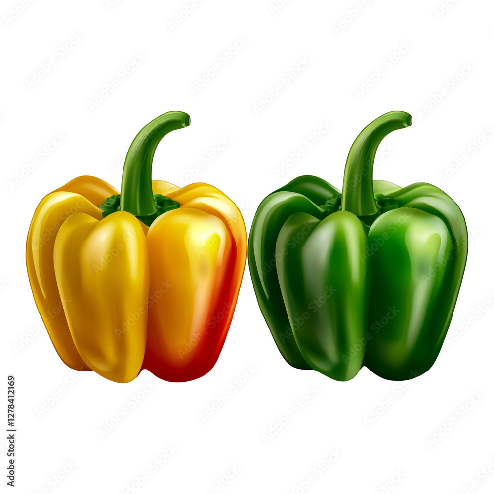 Bell peppers of different colors yellow, red, and green, on a transparent background. Bell peppers of different colors yellow, red, and green, on a transparent background.