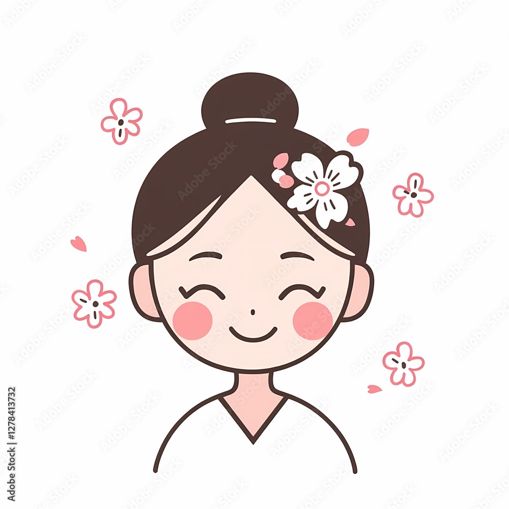 Charming illustration of a young woman with cherry blossoms in her hair, perfect for children's books.
Charming illustration of a young woman with cherry blossoms in her hair, perfect for children's books.