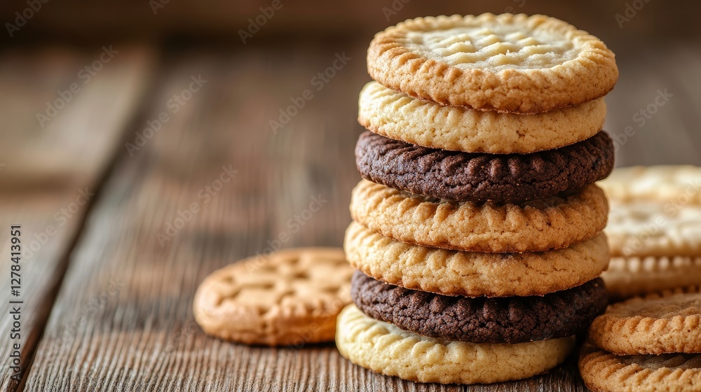 Stacked Cookies on Wooden Table - Sweet Treats Stacked Cookies on Wooden Table - Sweet Treats