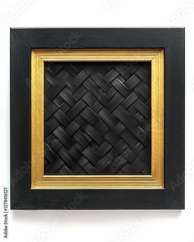 Inset Black Wood Frame with Gold Weave Liner. Isolated on White Background for Picture or Photo Display