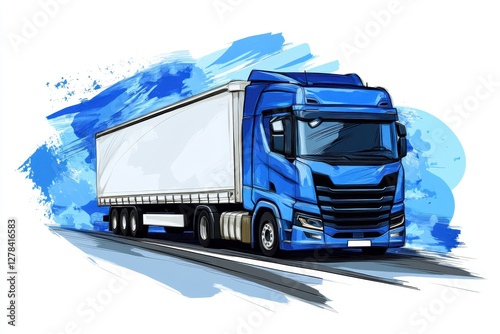 Blue Truck on Road with Abstract Art Background and Motion Effect