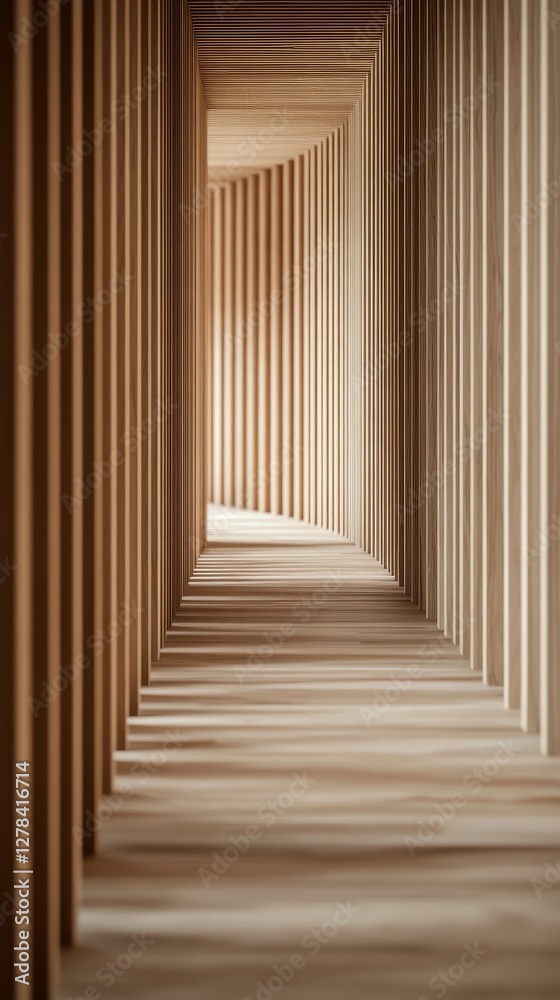 Obraz premium Elegant Wooden Corridor Design - A Minimalist Architectural Masterpiece