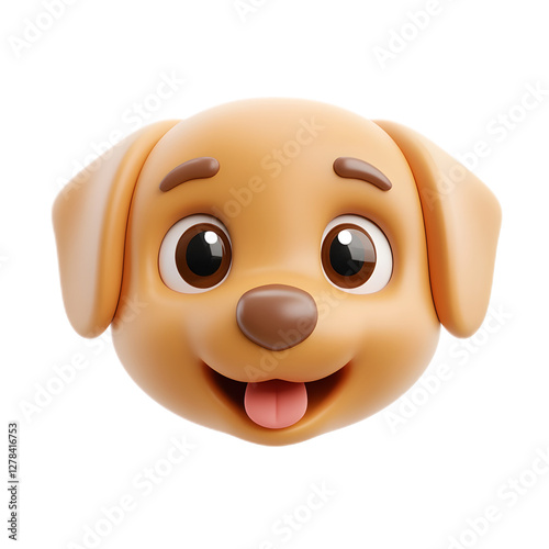 Cute 3D Rendered Emoji Style Dog Face Isolated on White Background