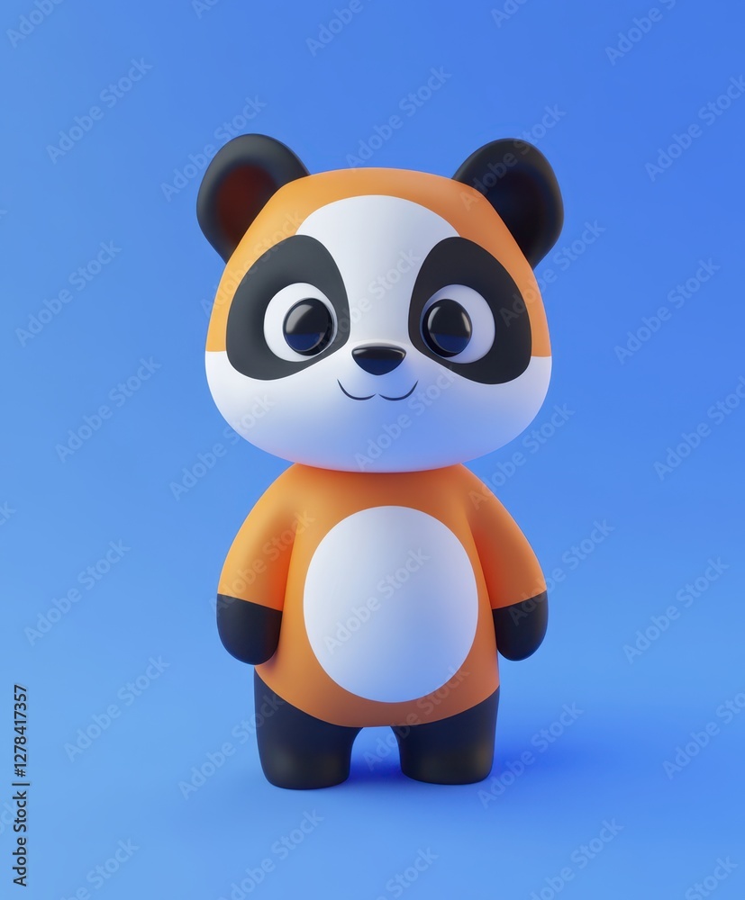 Fototapeta premium A detailed close-up of a plush panda bear, featuring soft fur and expressive eyes, set against a vibrant blue background.